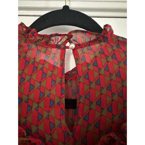 WAYF Eryn Ruffle Bell Sleeve Blouse Red Pattern Print Shirt Top - Sz XS - Picture 5 of 6